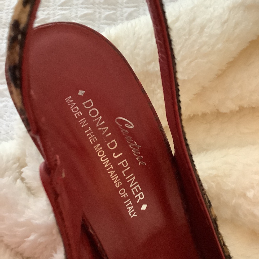 Donald Pliner Couture Heels Pony Hair Leopard Print Red Leather Sole Italy - Picture 2 of 10